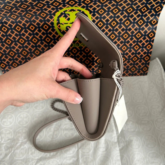 Tory Burch Willa Matte Chain Wallet Crossbody Bag Gray Heron Silver Grey - Picture 10 of 12